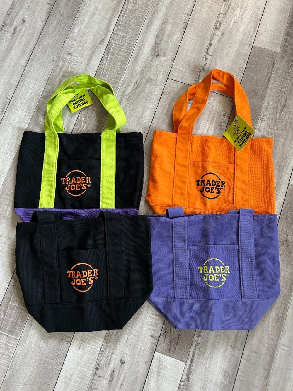 NWT 4 Trader Joe's Halloween Trick or Treat Canvas Tote Bags 2025 Multicolor